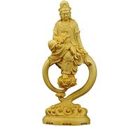 Home living room decorations, Guan Yin Statue Quan Yin Statue on Lotus Pedestal, Boxwood Carving Buddhist Figurine Kwan Yin Statue, Goddess of Mercy and Compassion Sculpture for Home Decor,Silver