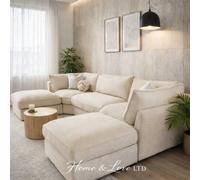 Home & Love Luxury Bishop U Shape Oxford Corner Sofa - Naples Cream