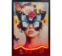 Home Luxe Butterfly Face Girl Neon LED Canvas Wall Art 40x60 cm