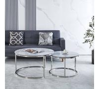 HOME LUXE INTERIOR Aria Grey Marble & Silver Nesting Coffee Tables - Set of 2, 80cm HOME LUXE INTERIOR Silver