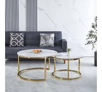 HOME LUXE INTERIOR Aria White Marble & Gold Nesting Coffee Tables - Set of 2, 80cm HOME LUXE INTERIOR Gold