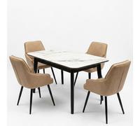 HOME LUXE INTERIOR Arizona Extending Beige Gold Ceramic Table & 4 Palermo Beige Chairs HOME LUXE INTERIOR Beige