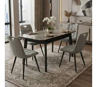 HOME LUXE INTERIOR Arizona Grey Ceramic Extending Dining Set 4 Monza Chairs 130-160cm HOME LUXE INTERIOR Grey