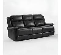 HOME LUXE INTERIOR Casper Black Leather 3 Seater Manual Recliner Sofa Cup Holders | Size: 200 cm x 95 cm x 75 cm HOME LUXE INTERIOR Black 200 cm x 95 cm x 75 cm