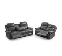 HOME LUXE INTERIOR Casper Grey Leather 3 & 2 Seater Manual Recliner Sofa Set Pack | Size: 150 cm x 35 cm HOME LUXE INTERIOR Grey 150 cm x 35 cm
