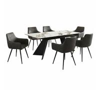 HOME LUXE INTERIOR Chicago Beige & Gold Ceramic Extending Table & 6 Stanford Grey Chairs HOME LUXE INTERIOR Beige