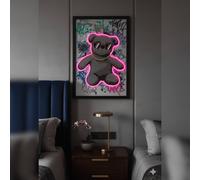 HOME LUXE INTERIOR Cool Teddy Bear Neon LED Wall Art - 40x60cm Graffiti Canvas USB | Size: 40x60 cm HOME LUXE INTERIOR Multicolor 40x60 cm