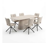 HOME LUXE INTERIOR Davos 180cm Beige Ceramic Oval Table & 6 Roseland Beige Swivel Chairs HOME LUXE INTERIOR Beige