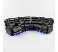 HOME LUXE INTERIOR Daytona Electric Leather Corner Recliner - Bluetooth & LED - Black HOME LUXE INTERIOR Black