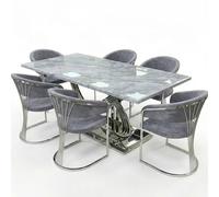 HOME LUXE INTERIOR Elina 180cm Grey & Chrome Marble Dining Table & 6 Porado Chairs Set | Size: 180 cm HOME LUXE INTERIOR Grey 180 cm