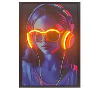 HOME LUXE INTERIOR Headphones Neon LED Wall Art - 40x60cm Cyberpunk Canvas USB | Size: 40x60 cm HOME LUXE INTERIOR Multicolor 40x60 cm