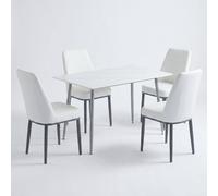 HOME LUXE INTERIOR Oxford White Ceramic Dining Table & 4 White Upholstered Chairs Set HOME LUXE INTERIOR White