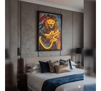 HOME LUXE INTERIOR Rock Star Lion Guitarist Neon LED Wall Art - 40x60cm Canvas USB | Size: 40x60 cm HOME LUXE INTERIOR Multicolor 40x60 cm