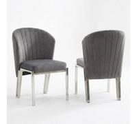 HOME LUXE INTERIOR Set of 2 Grey Velvet Fabio Dining Chairs with Modern Silver Frame HOME LUXE INTERIOR Grey