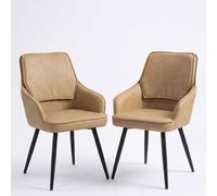 HOME LUXE INTERIOR Set of 2 Palermo Beige PU Leather Dining Chairs with Black Metal Legs HOME LUXE INTERIOR Beige