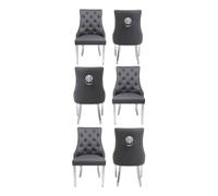 HOME LUXE INTERIOR Set of 6 Majestic Hudson Grey Leather Lion Knocker Dining Chairs HOME LUXE INTERIOR Grey