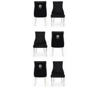 HOME LUXE INTERIOR Set of 6 Minister Black Brushed Velvet Lion Knocker Chairs & Pearls HOME LUXE INTERIOR Black