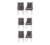 HOME LUXE INTERIOR Set of 6 Minister Grey Brushed Velvet Lion Knocker Dining Chairs HOME LUXE INTERIOR Grey