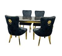 HOME LUXE INTERIOR Sofia 1.2m Black & Gold Marble Table & 4 Victoria Black Lion Chairs HOME LUXE INTERIOR Gold
