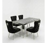 HOME LUXE INTERIOR Sofia 1.5m Grey Marble Dining Table & 4 Victoria Black Silver Chairs HOME LUXE INTERIOR Black