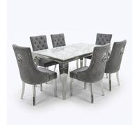 HOME LUXE INTERIOR Sofia 1.8m Grey Marble Dining Table & 6 Minister Grey Lion Chairs | Size: 180 cm HOME LUXE INTERIOR Grey 180 cm