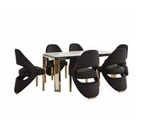 HOME LUXE INTERIOR Sorrento White Marble 180cm Table & 6 Santorini Black & Gold Chairs HOME LUXE INTERIOR Black