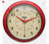 Home Luxe Interiors 9.5" Retro Red Diner Wall Clock - Vintage Quartz Analog