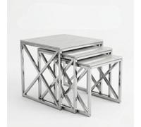 Home Luxe Interiors Aida Grey Ceramic Silver Base Nest Of 3 Square Side Tables Set
