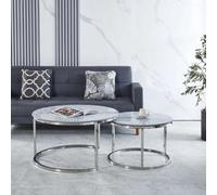 Home Luxe Interiors Aria Grey Marble & Silver Nesting Coffee Tables - Set Of 2, 80Cm