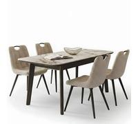 Home Luxe Interiors Atlantis Brown Dining Table 1.6M & 6 Chairs Set - Modern Mdf Wood