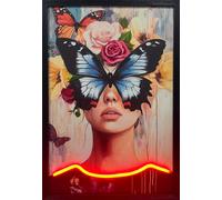 Home Luxe Interiors Butterfly Face Girl Neon Led Canvas Wall Art 40X60 Cm