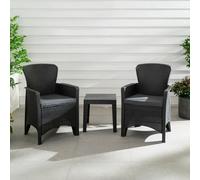 Home Luxe Interiors Canterbury Black Rattan Effect Bistro Patio Outdoor Garden Table And Chairs 3Pcs Set