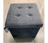 Home Luxe Interiors Charcoal Square Foldable Brushed Velvet Storage Box Pouffe Seat Ottoman