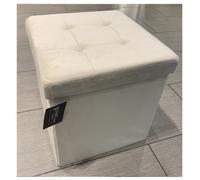 Home Luxe Interiors Cream Square Foldable Brushed Velvet Storage Box Pouffe Seat Ottoman