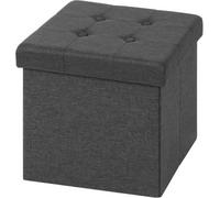 Home Luxe Interiors Luxurious Foldable Square Dark Grey Linen Storage Box Seat Ottoman