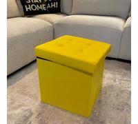 Home Luxe Interiors Mustard Square Foldable Brushed Velvet Storage Box Pouffe Seat Ottoman