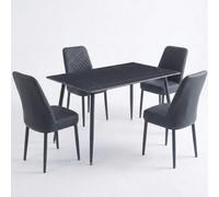 Home Luxe Interiors Oxford Black Ceramic Dining Table And 4 Black Upholstered Chairs Set