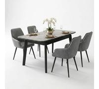 Home Luxe Interiors Oxford Grey Ceramic Dining Table And 4 Grey Upholstered Chairs Set