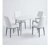 Home Luxe Interiors Oxford White Ceramic Dining Table And 4 White Upholstered Chairs Set