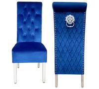 Home Luxe Interiors Pair Of Sofia Blue Dining Chair With Silver Legs And Lion Knocker