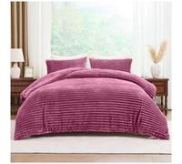 Home Luxe Interiors Plush Faux Fur Chunky Ribbed Purple Winter Berry Bedding Duvet Cover Set