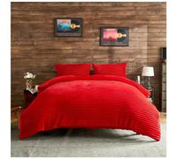 Home Luxe Interiors Plush Faux Fur Chunky Ribbed Red Bedding Duvet Cover Set