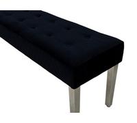 Home Luxe Interiors Quilted Black Brushed Velvet Silver Legs Long Dining Bench