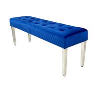 Home Luxe Interiors Quilted Navy Blue Brushed Velvet Silver Legs Long Dining Bench