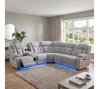 Home Luxe Interiors Rico Grey Fabric Electric Recliner Corner Sofa With Led & Bluetooth