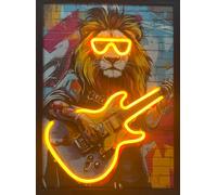 Home Luxe Interiors Rock Star Lion With A Guitar Neon Led Wall Art 40 X 60 Cm