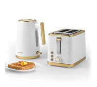 Home Luxe Interiors Salter Palermo White & Gold Kettle & 2-Slice Toaster Set Rapid Boil