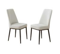 Home Luxe Interiors Set Of 2 Oxford White Pu Leather Dining Chairs With Slim Metal Legs