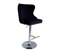 Home Luxe Interiors Valentino Breakfast Bar Stool Black Brushed Velvet With Silver Base