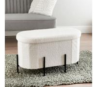 Home Luxe Interiors White Boucle Curved Storage Ottoman Bench With Black Metal Legs